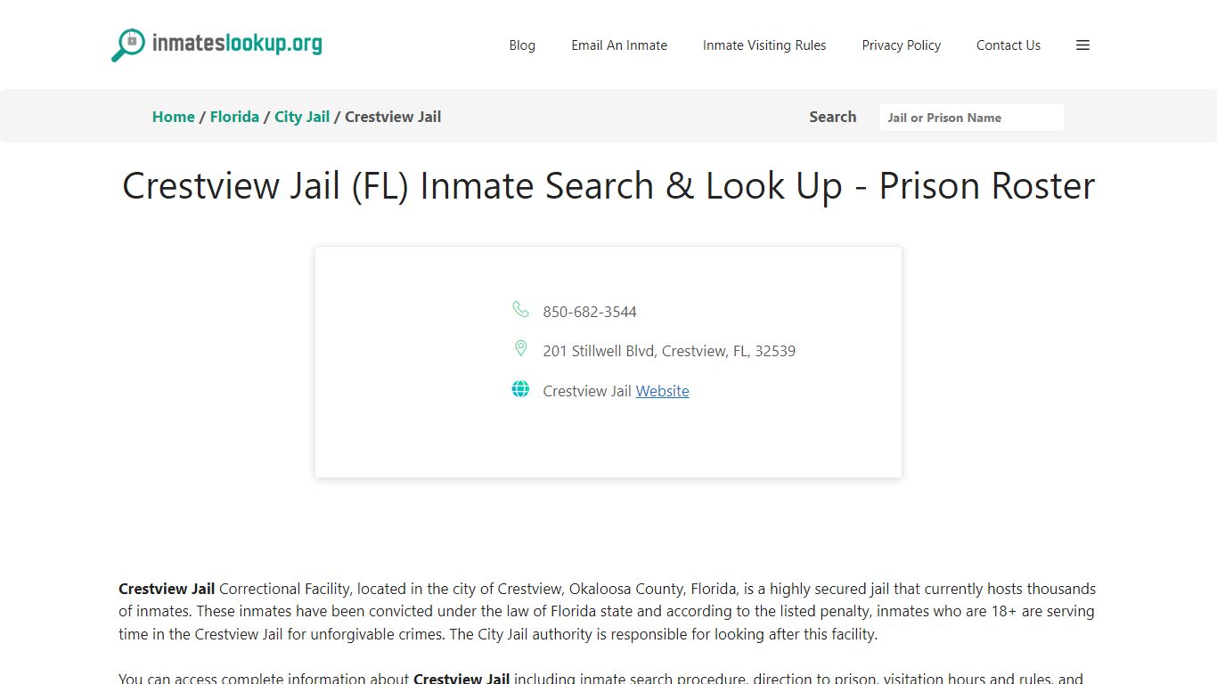 Crestview Jail (FL) Inmate Search & Look Up - Prison Roster